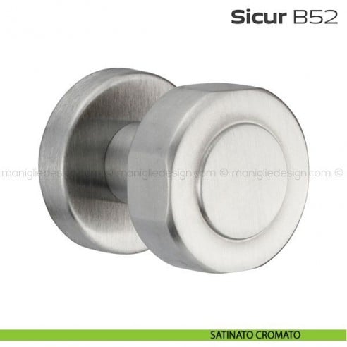 Pomolo per porta fisso B52 Sicur Reguitti con rosetta tonda satinato cromato