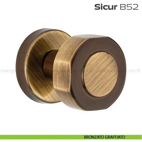 Pomolo per porta fisso B52 Sicur Reguitti con rosetta tonda bronzato graffiato