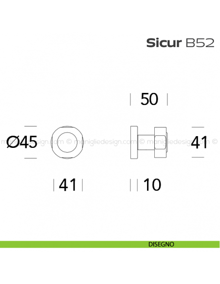 Pomolo per porta fisso B52 Sicur Reguitti con rosetta tonda disegno