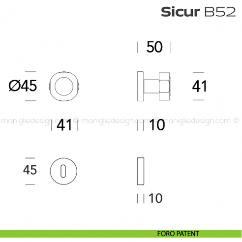 Pomolo per porta girevole B52 Sicur Reguitti con rosetta tonda foro patent