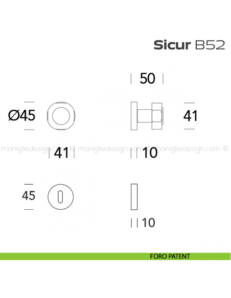 Pomolo per porta girevole B52 Sicur Reguitti con rosetta tonda foro patent