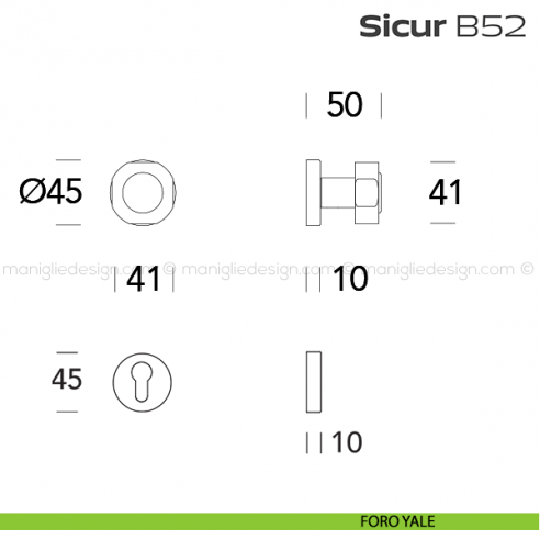 Pomolo per porta girevole B52 Sicur Reguitti con rosetta tonda foro yale
