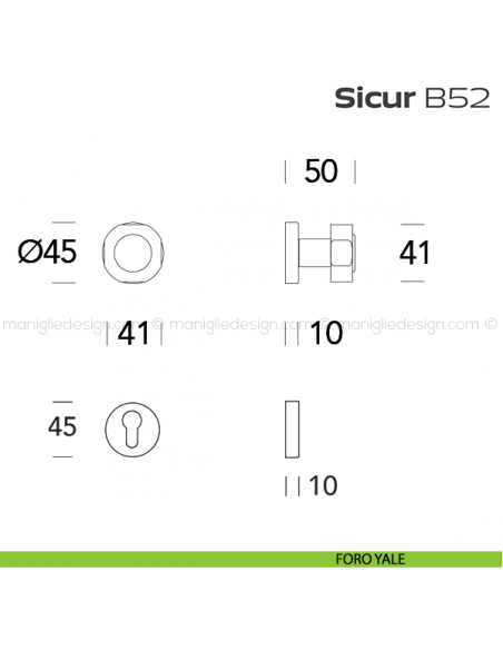 Pomolo per porta girevole B52 Sicur Reguitti con rosetta tonda foro yale