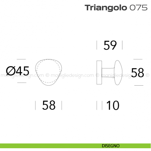 Pomolo per porta fisso 075 Triangolo Reguitti con rosetta tonda disegno