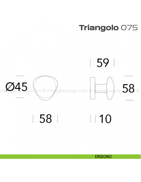 Pomolo per porta fisso 075 Triangolo Reguitti con rosetta tonda disegno
