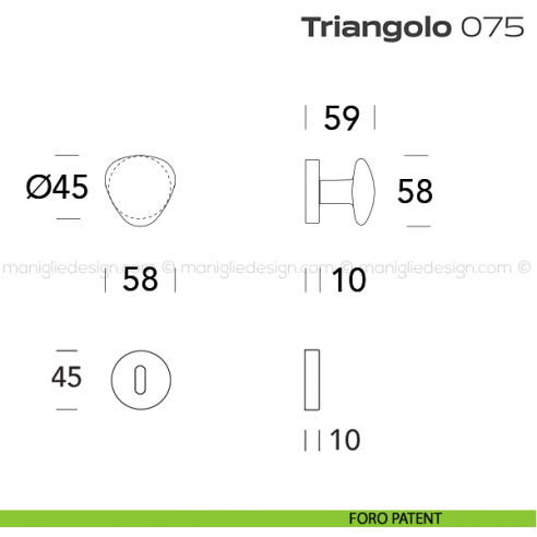 Pomolo per porta girevole 075 Triangolo Reguitti con rosetta tonda foro patent