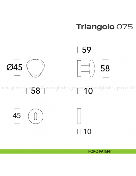 Pomolo per porta girevole 075 Triangolo Reguitti con rosetta tonda foro patent
