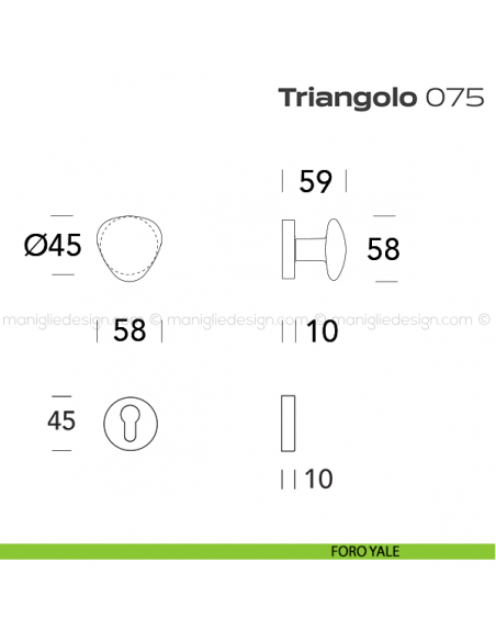 Pomolo per porta girevole 075 Triangolo Reguitti con rosetta tonda foro yale