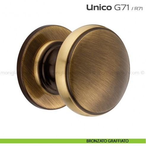 Pomolo per porta fisso G71 Unico Reguitti con rosetta tonda bronzato graffiato