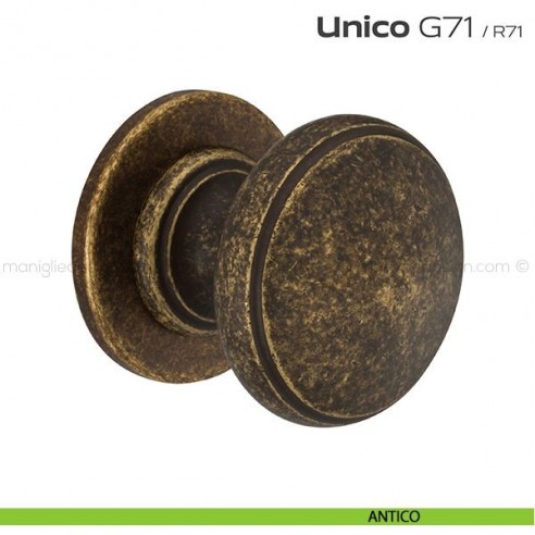 Pomolo per porta fisso G71 Unico Reguitti con rosetta tonda antico