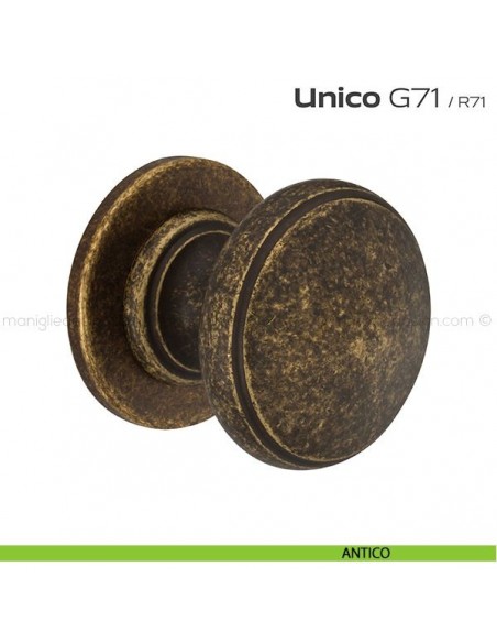 Pomolo per porta fisso G71 Unico Reguitti con rosetta tonda antico