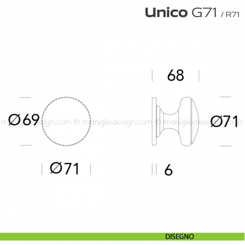 Pomolo per porta fisso G71 Unico Reguitti con rosetta tonda disegno