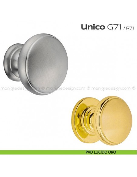 Pomolo per porta fisso G71 Unico Reguitti senza rosetta PVD lucido oro