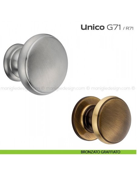Pomolo per porta fisso G71 Unico Reguitti senza rosetta bronzato graffiato