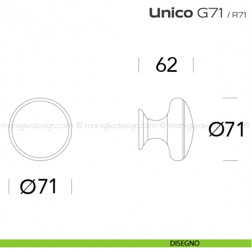 Pomolo per porta fisso G71 Unico Reguitti senza rosetta disegno