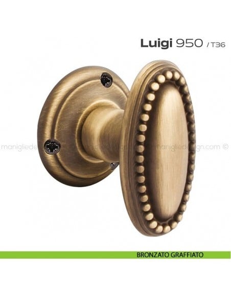 Pomolo ovale per porta fisso 950 Luigi Reguitti con rosetta tonda bronzato graffiato opaco