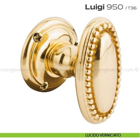 Pomolo ovale per porta fisso 950 Luigi Reguitti con rosetta tonda lucido verniciato