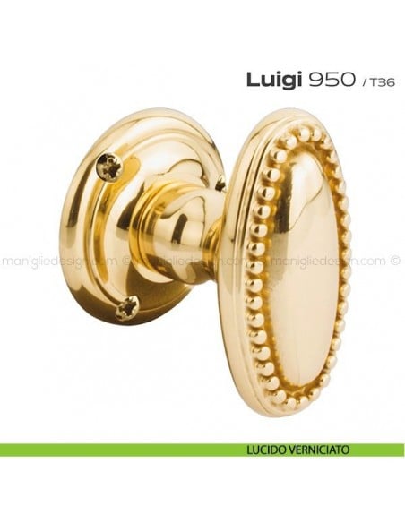 Pomolo ovale per porta fisso 950 Luigi Reguitti con rosetta tonda lucido verniciato