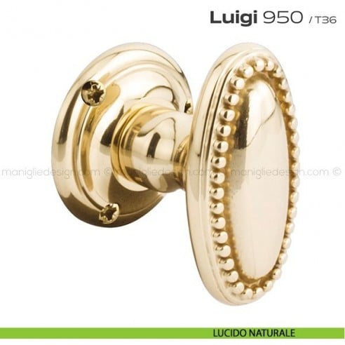 Pomolo ovale per porta fisso 950 Luigi Reguitti con rosetta tonda lucido naturale