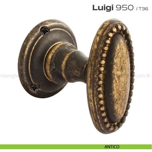Pomolo ovale per porta fisso 950 Luigi Reguitti con rosetta tonda antico