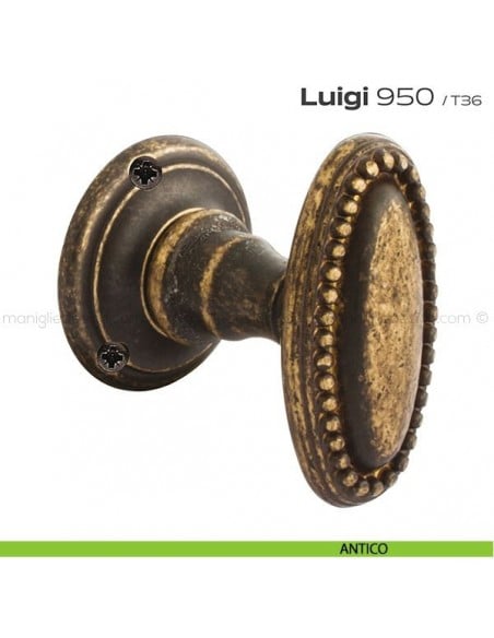 Pomolo ovale per porta fisso 950 Luigi Reguitti con rosetta tonda antico