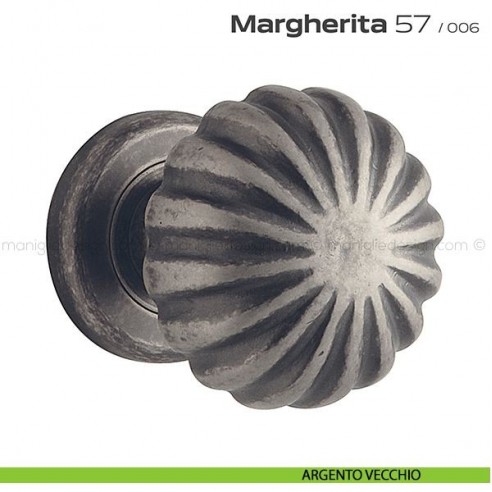 Pomolo per porta fisso 57 Margherita Reguitti diametro 60 mm con rosetta ad avvitare argento vecchio