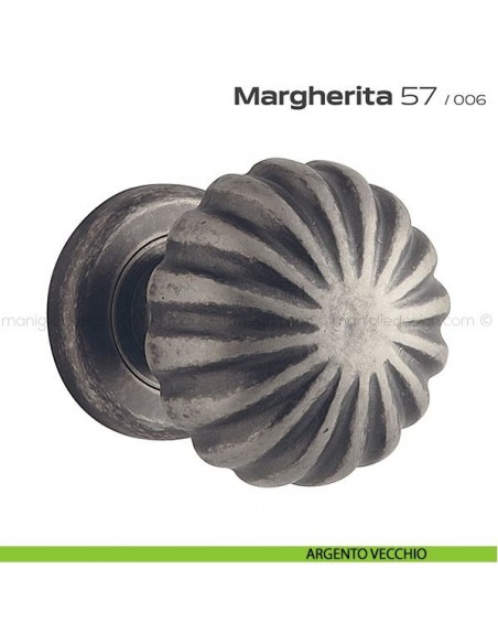 Pomolo per porta fisso 57 Margherita Reguitti diametro 60 mm con rosetta ad avvitare argento vecchio