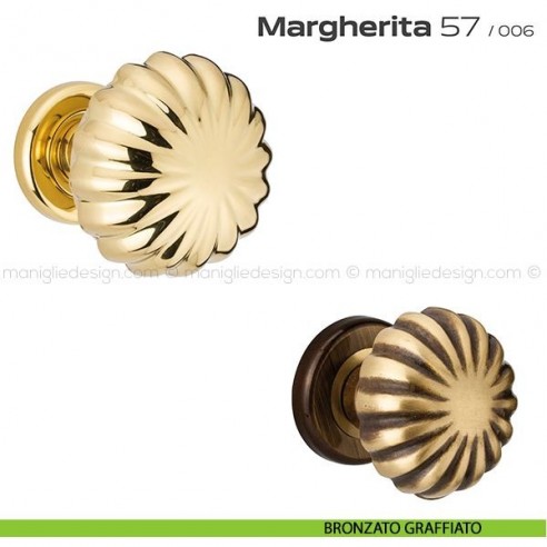 Pomolo per porta fisso 57 Margherita Reguitti diametro 75 mm con rosetta ad avvitare bronzato graffiato
