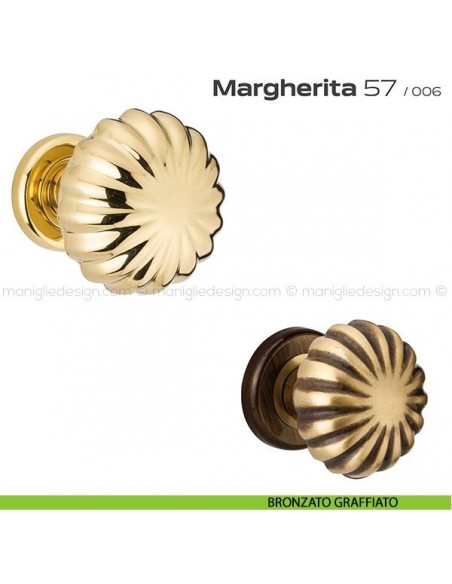 Pomolo per porta fisso 57 Margherita Reguitti diametro 75 mm con rosetta ad avvitare bronzato graffiato