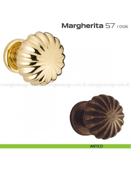 Pomolo per porta fisso 57 Margherita Reguitti diametro 75 mm con rosetta ad avvitare antico