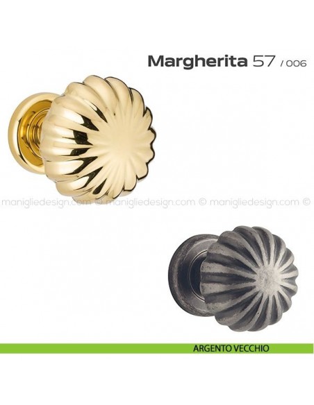 Pomolo per porta fisso 57 Margherita Reguitti diametro 75 mm con rosetta ad avvitare argento vecchio