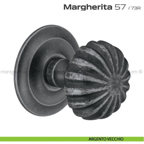 Pomolo per porta fisso 57 Margherita Reguitti diametro 60 mm con rosetta diametro 73 mm argento vecchio