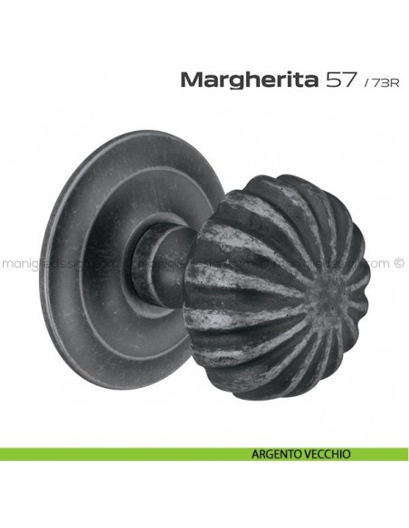 Pomolo per porta fisso 57 Margherita Reguitti diametro 60 mm con rosetta diametro 73 mm argento vecchio