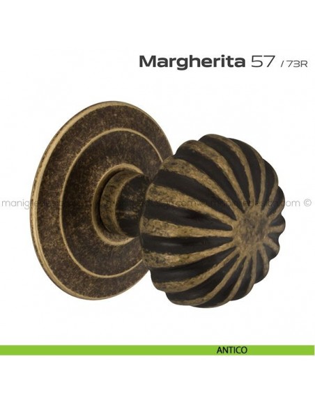Pomolo per porta fisso 57 Margherita Reguitti diametro 60 mm con rosetta diametro 73 mm antico