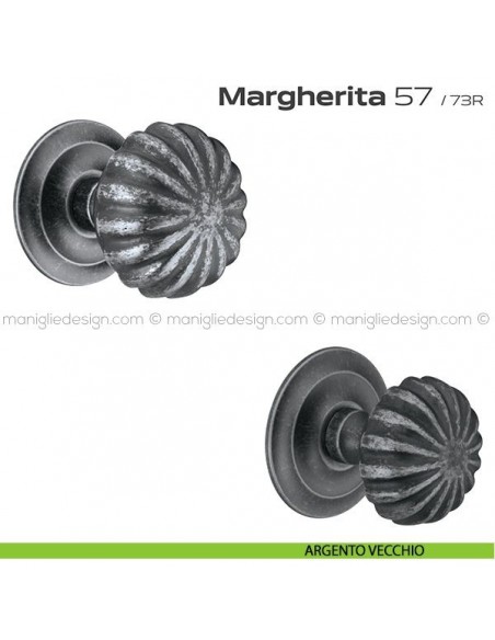 Pomolo per porta fisso 57 Margherita Reguitti diametro 75 mm con rosetta diametro 73 mm argento vecchio