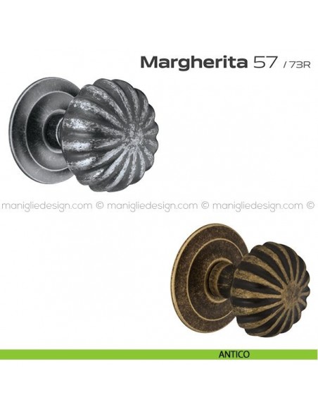 Pomolo per porta fisso 57 Margherita Reguitti diametro 75 mm con rosetta diametro 73 mm antico