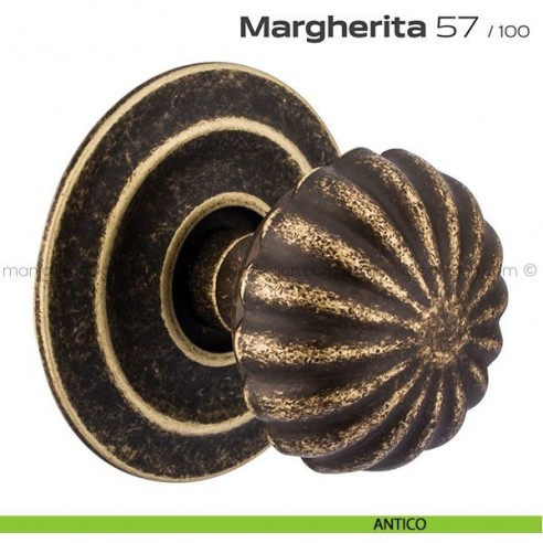 Pomolo per porta fisso 57 Margherita Reguitti diametro 75 mm con rosetta diametro 100 mm antico