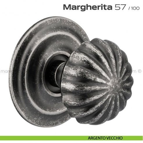 Pomolo per porta fisso 57 Margherita Reguitti diametro 75 mm con rosetta diametro 100 mm argento vecchio