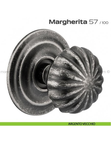 Pomolo per porta fisso 57 Margherita Reguitti diametro 75 mm con rosetta diametro 100 mm argento vecchio