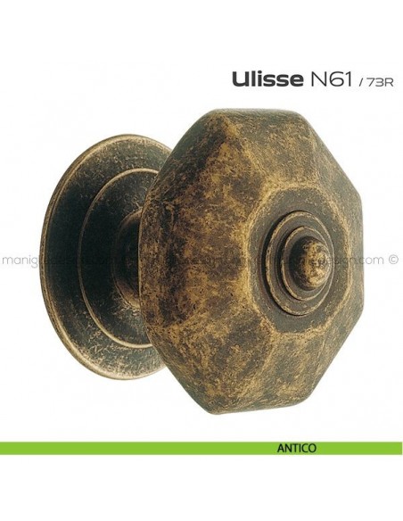 Pomolo per porta fisso N61 Ulisse Reguitti con rosetta diametro 73 mm antico