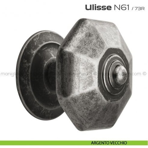 Pomolo per porta fisso N61 Ulisse Reguitti con rosetta diametro 73 mm argento vecchio