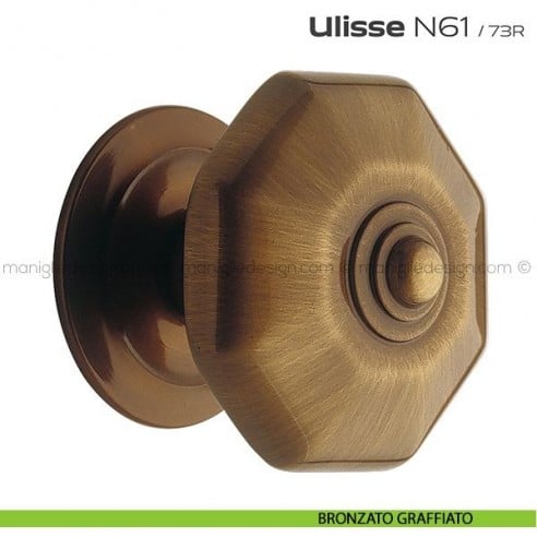 Pomolo per porta fisso N61 Ulisse Reguitti con rosetta diametro 73 mm bronzato graffiato