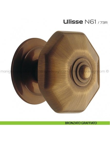 Pomolo per porta fisso N61 Ulisse Reguitti con rosetta diametro 73 mm bronzato graffiato