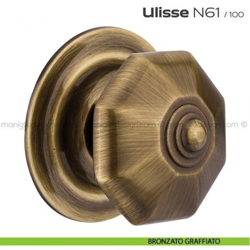 Pomolo per porta fisso N61 Ulisse Reguitti con rosetta diametro 100 mm bronzato graffiato
