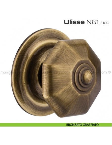 Pomolo per porta fisso N61 Ulisse Reguitti con rosetta diametro 100 mm bronzato graffiato