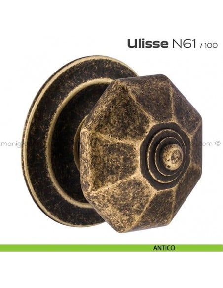 Pomolo per porta fisso N61 Ulisse Reguitti con rosetta diametro 100 mm antico