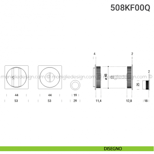 Kit placche incasso quadrate con nottolino 508 Reguitti con frontalino di trascinamento disegno