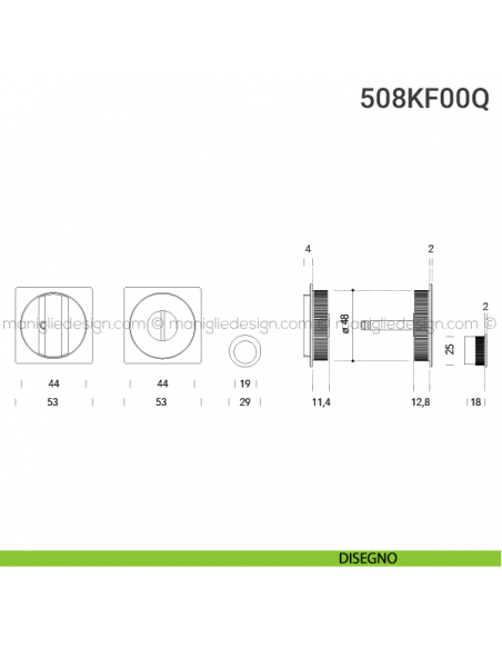 Kit placche incasso quadrate con nottolino 508 Reguitti con frontalino di trascinamento disegno