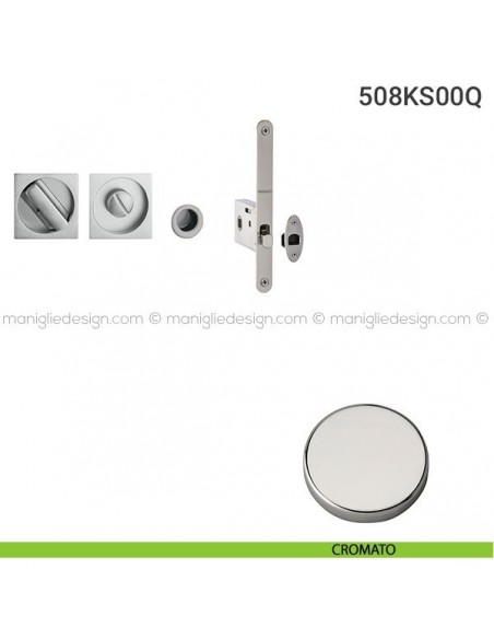 Kit placche incasso quadrate con nottolino 508 Reguitti con frontalino di trascinamento e serratura 026SR cromato