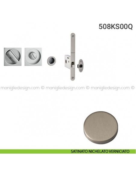 Kit placche incasso quadrate con nottolino 508 Reguitti con frontalino di trascinamento e serratura 026SR satinato nichelato